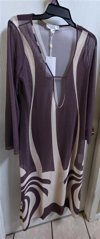 NWT Caroline Constas M Lidi Long Mesh Cover Up Dress Brown Sheer 135846