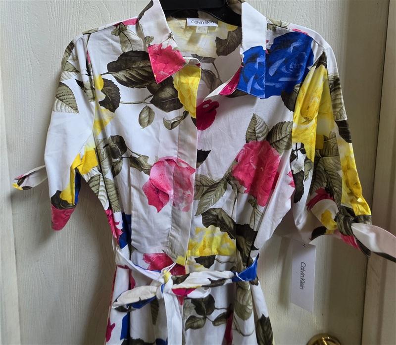 NWT Calvin Klein 8 Cotton Poplin Floral Print Tiered Dress 135850
