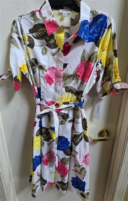 NWT Calvin Klein 6 Cotton Poplin Floral Print Tiered Dress 135851