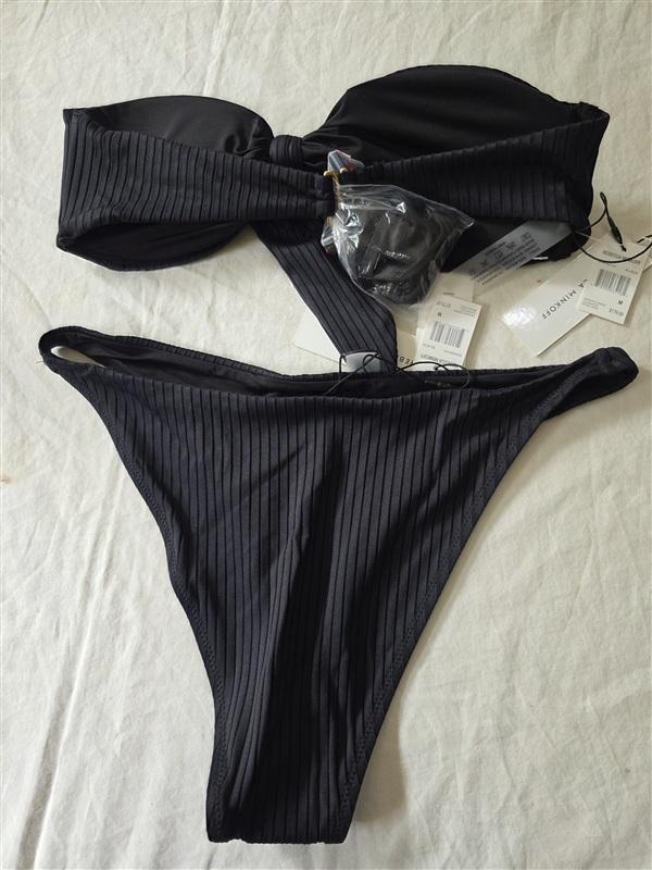 NWT Rebecca Minkoff M Black Ribbed Bandeau Bikini Swim Set 135855