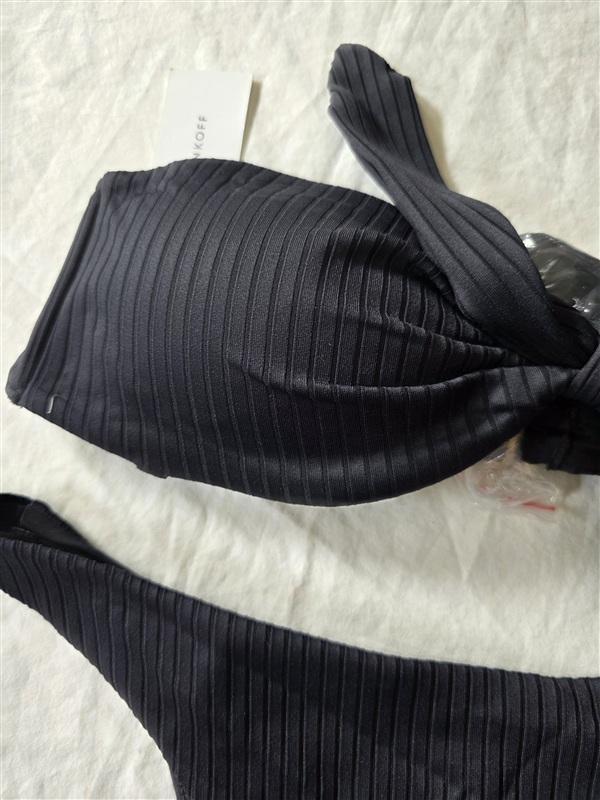NWT Rebecca Minkoff M Black Ribbed Bandeau Bikini Swim Set 135855