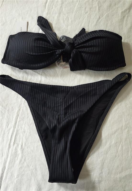 NWT Rebecca Minkoff M Black Ribbed Bandeau Bikini Swim Set 135855