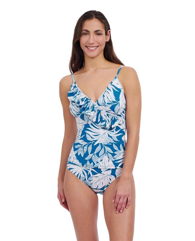 NWT Profile by Gottex 6 Malaya Fringe Ruffle Surplice Tankini Top Teal 135856