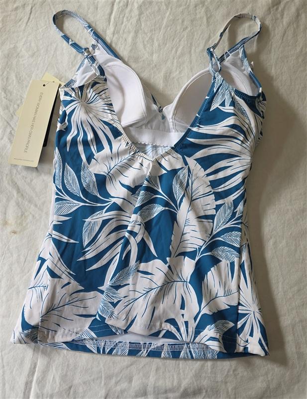 NWT Profile by Gottex 6 Malaya Fringe Ruffle Surplice Tankini Top Teal 135856