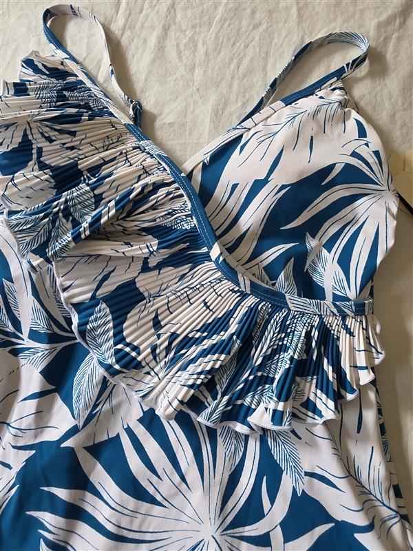 NWT Profile by Gottex 6 Malaya Fringe Ruffle Surplice Tankini Top Teal 135856