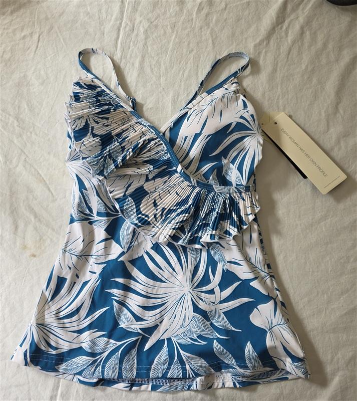 NWT Profile by Gottex 6 Malaya Fringe Ruffle Surplice Tankini Top Teal 135856