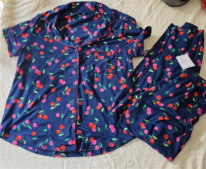 NWT Kate Spade SM Sweet Cherry Notched Collar Pajama Top & Bottom 135859