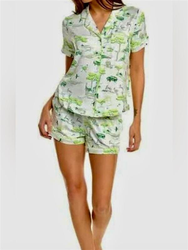 NWT Kate Spade SM Safari Green White Short Pajama Set 135860