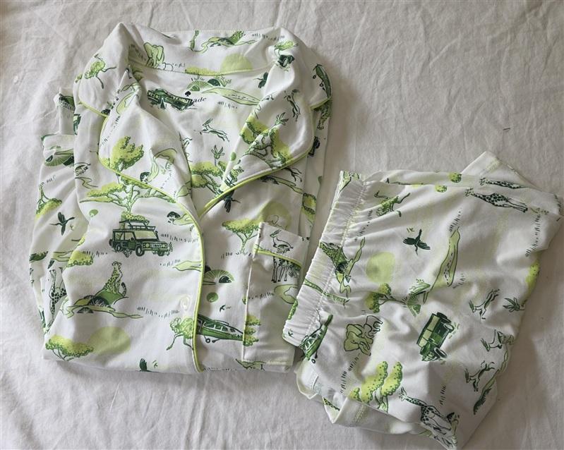 NWT Kate Spade SM Safari Green White Short Pajama Set 135860