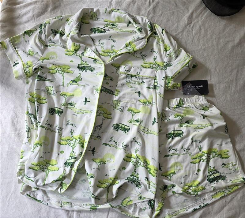 NWT Kate Spade SM Safari Green White Short Pajama Set 135860