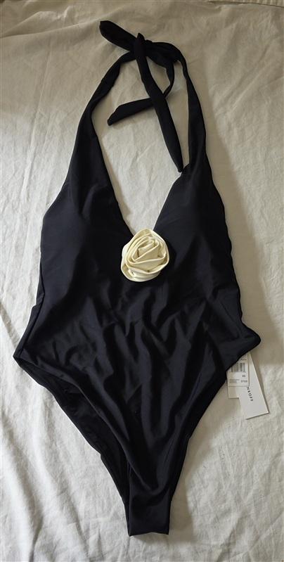 NWT Rebecca Minkoff M Floral 1PC Cheeky Black White Rose Swimsuit 135861