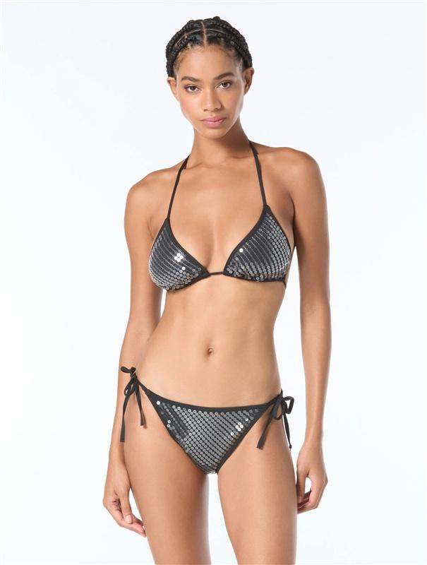 NWT Vince Camuto M Sequin String Triangle Bikini Top & Bottom Black 135865