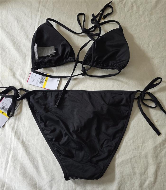 NWT Vince Camuto M Sequin String Triangle Bikini Top & Bottom Black 135865