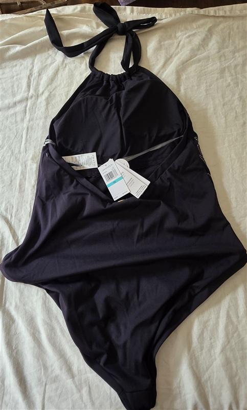 NWT Jantzen 16 Forest Blast Solid High Neck One Piece Black 135869
