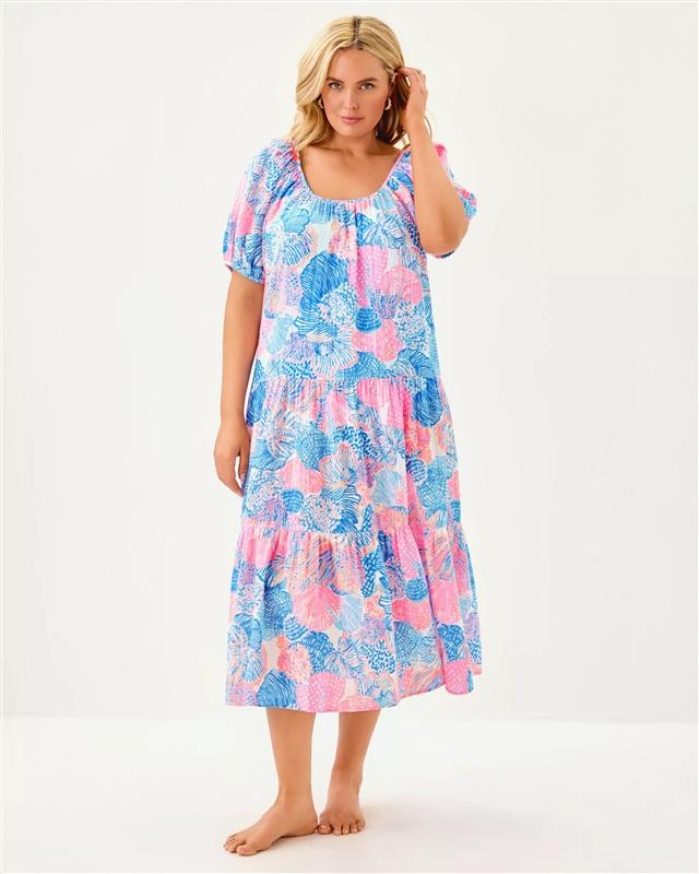 NWT Lilly Pulitzer M Zemini Maxi Cover Up Roar of the Seas Pink Blue 135872