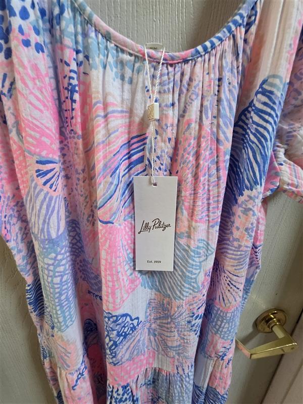 NWT Lilly Pulitzer M Zemini Maxi Cover Up Roar of the Seas Pink Blue 135872