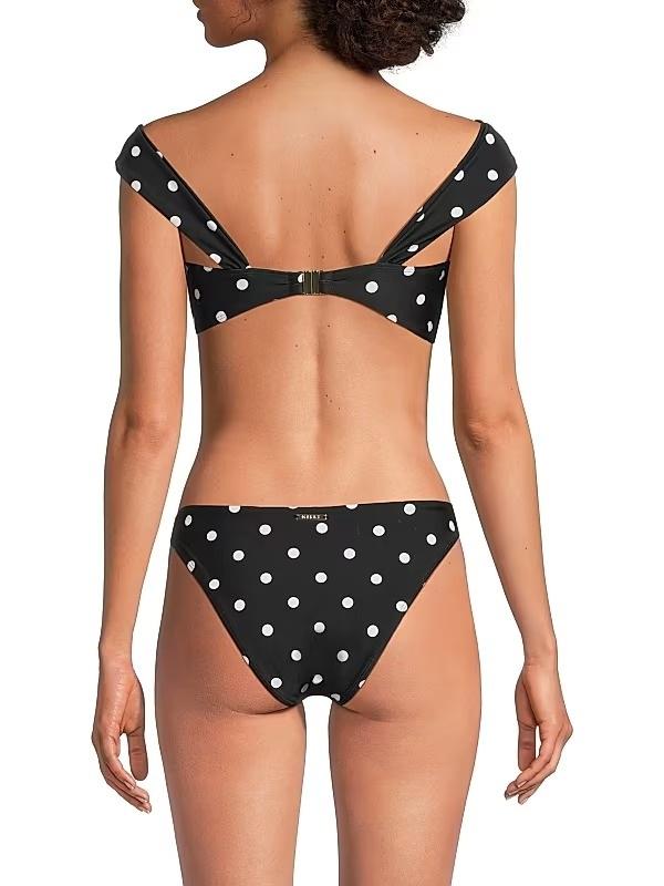 NWT Milly Olivia Draped Bandeau Top M Bottom S Bikini Set Black Polka Dot 135874