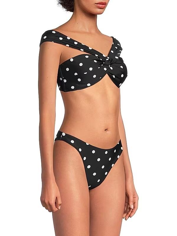 NWT Milly Olivia Draped Bandeau Top M Bottom S Bikini Set Black Polka Dot 135874