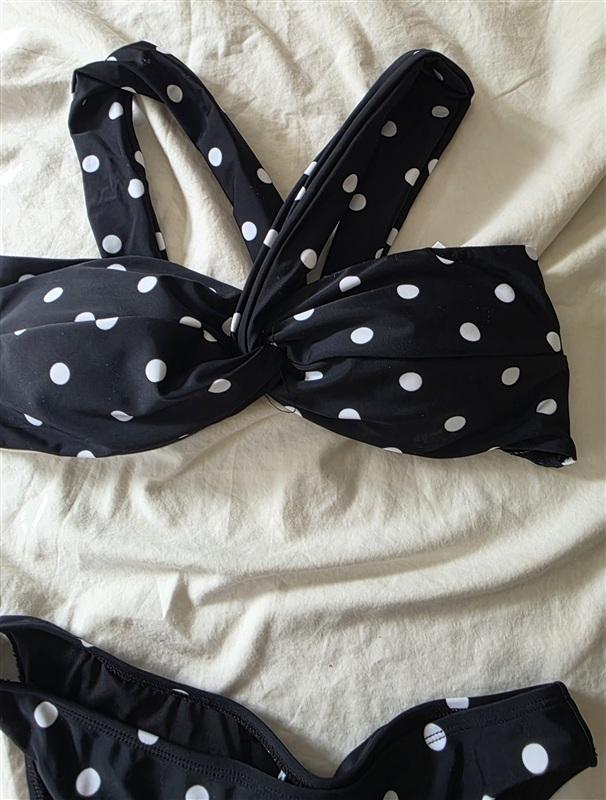 NWT Milly Olivia Draped Bandeau Top M Bottom S Bikini Set Black Polka Dot 135874