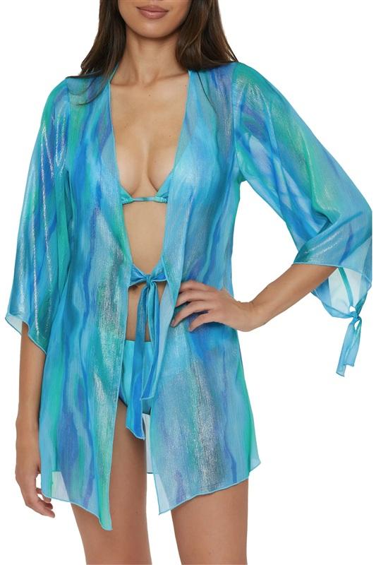 NWT Becca M-L Solar Energy Cover-Up Tunic Blue Shimmer 135876