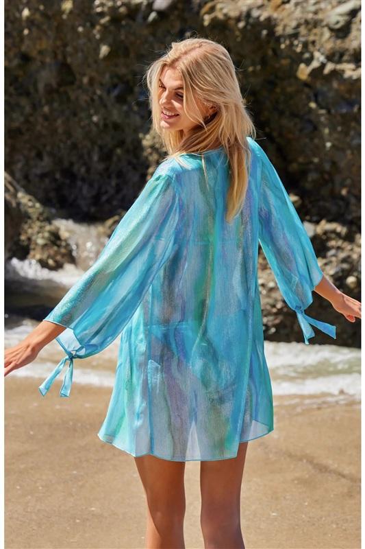 NWT Becca M-L Solar Energy Cover-Up Tunic Blue Shimmer 135876