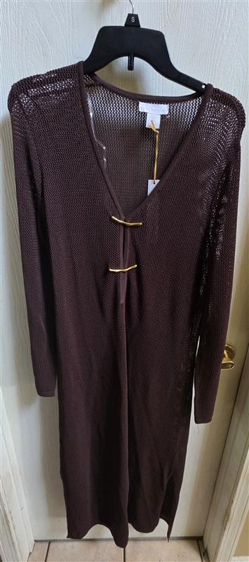 NWT House of Harlow L Fishnet Mesh Brown Swimsuit Maxi Dress Cover Up 135878