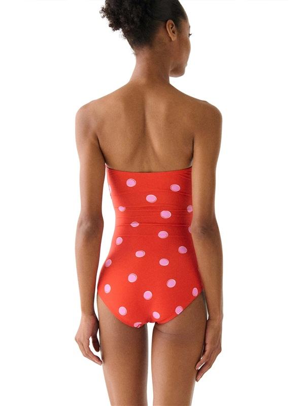 NWT Kate Spade S Bandeau Tie Front 1PC Swimsuit Downtown Dot Red 135880