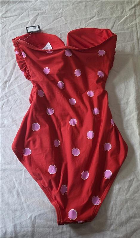 NWT Kate Spade S Bandeau Tie Front 1PC Swimsuit Downtown Dot Red 135880