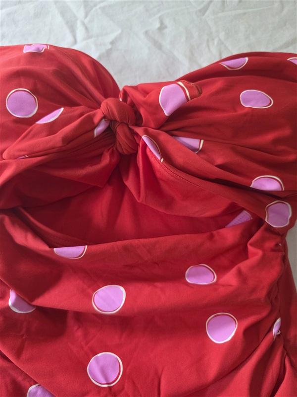 NWT Kate Spade S Bandeau Tie Front 1PC Swimsuit Downtown Dot Red 135880