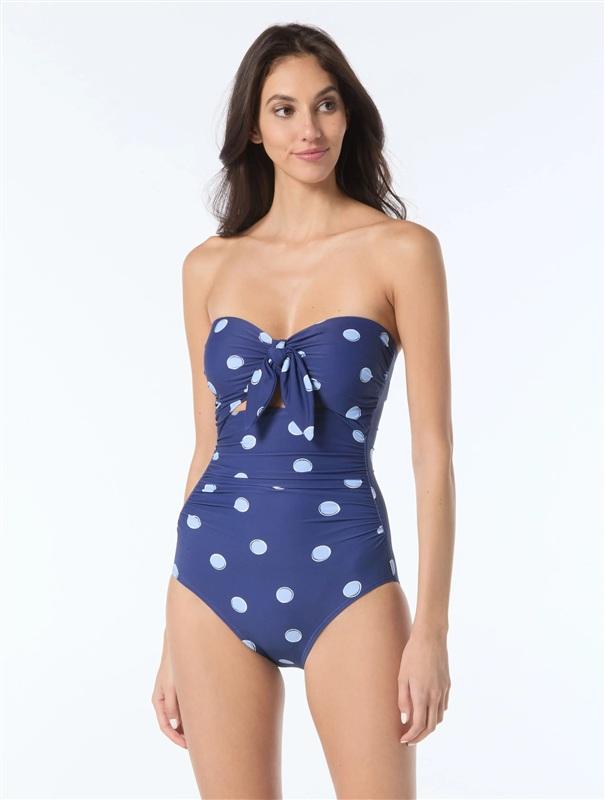 NWT Kate Spade XS Bandeau Tie Front 1PC Swimsuit Downtown Dot Blue 135881
