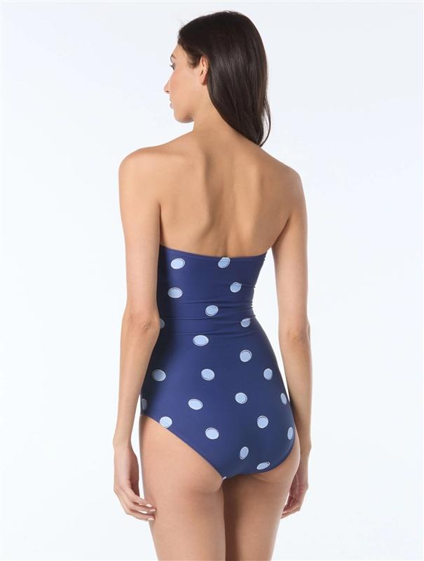 NWT Kate Spade XS Bandeau Tie Front 1PC Swimsuit Downtown Dot Blue 135881