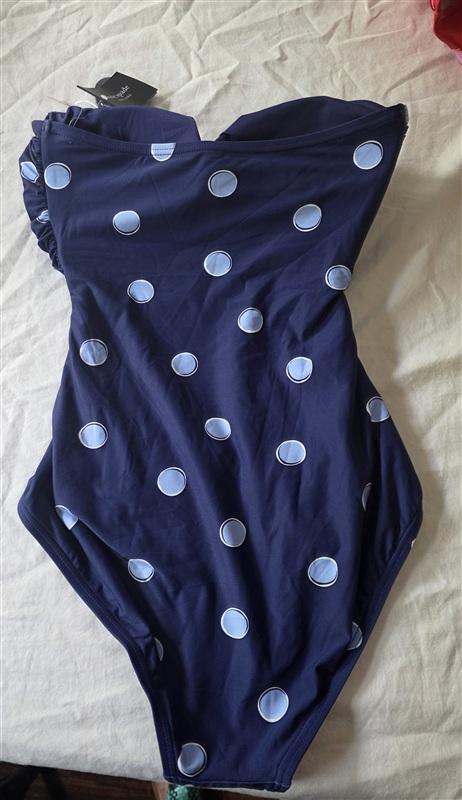 NWT Kate Spade XS Bandeau Tie Front 1PC Swimsuit Downtown Dot Blue 135881