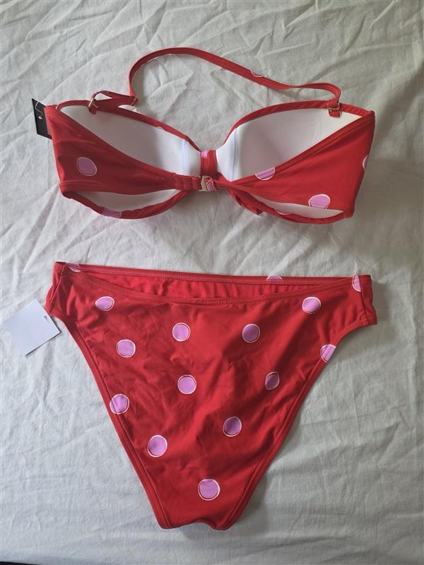 NWT Kate Spade Large Red Pink Bandeau Polka Dot Bikini Swim Top & Bottom 135882