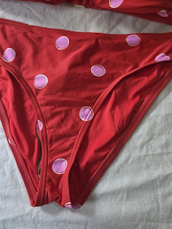 NWT Kate Spade Large Red Pink Bandeau Polka Dot Bikini Swim Top & Bottom 135882