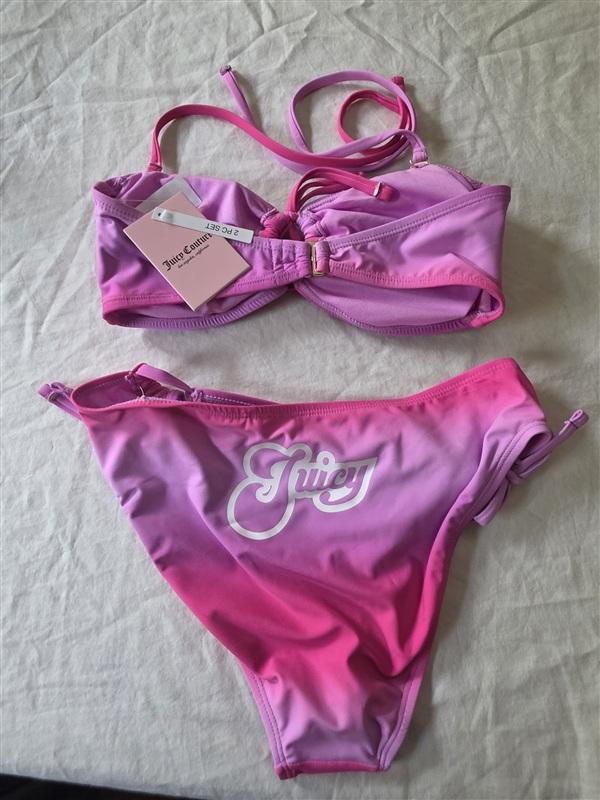 NWT Juicy Couture S Ombre Pink Tie Side Bikini Top Bottom Set 135883