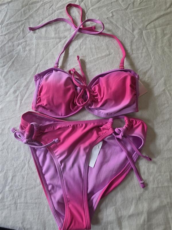 NWT Juicy Couture S Ombre Pink Tie Side Bikini Top Bottom Set 135883