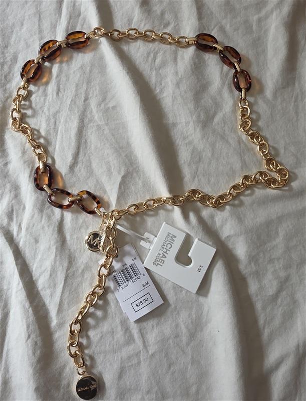 NWT Michael Kors s/m Tortoise Shell & Gold Chain Belt 135889