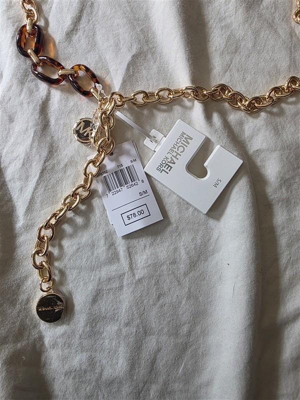 NWT Michael Kors s/m Tortoise Shell & Gold Chain Belt 135889