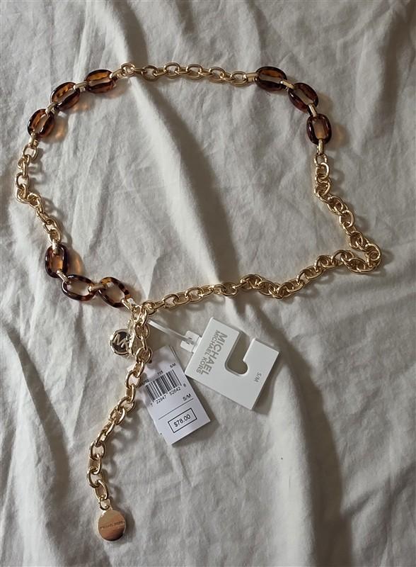 NWT Michael Kors s/m Tortoise Shell & Gold Chain Belt 135889