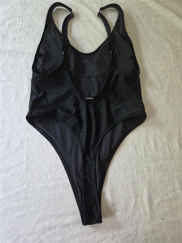 NWOT Relleciga M HIGH CUT LOW BACK 1PC Black THONG SWIMSUIT 135927