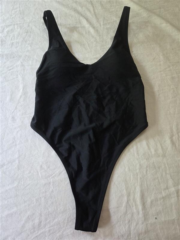 NWOT Relleciga M HIGH CUT LOW BACK 1PC Black THONG SWIMSUIT 135927