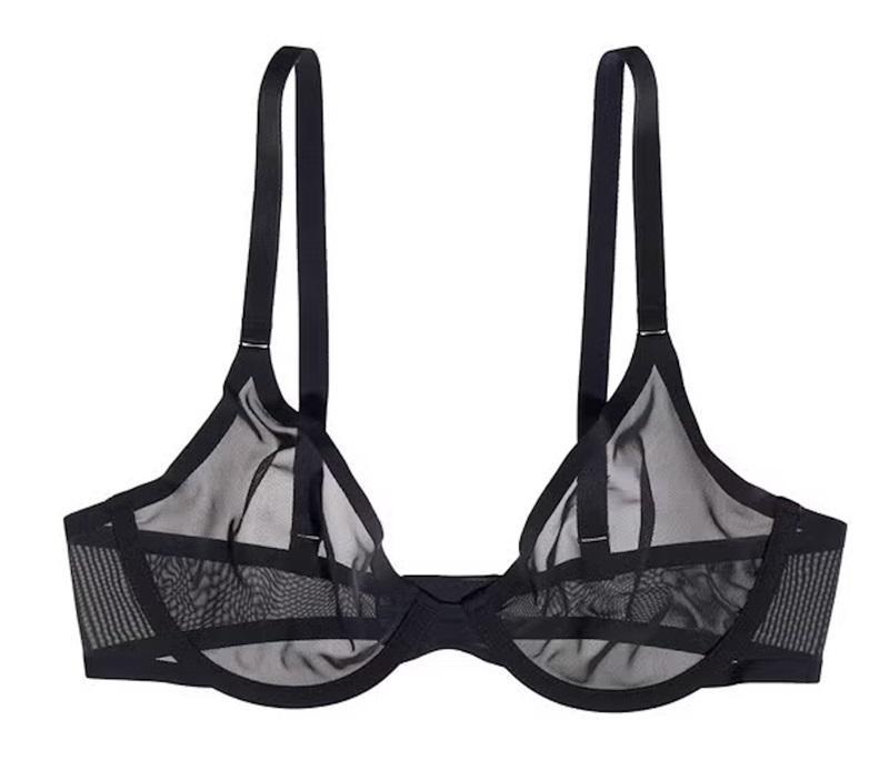 NWT CUUP 32E The Plunge Mesh Black Sheer Underwire Bra 135954
