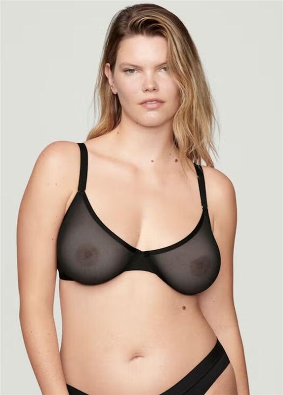 NWT CUUP 32E The Plunge Mesh Black Sheer Underwire Bra 135954