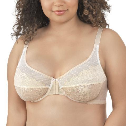 NWOT Vanity Fair 36D Lift Full Figure Sheer Lace Bra 76112 Beige 135967