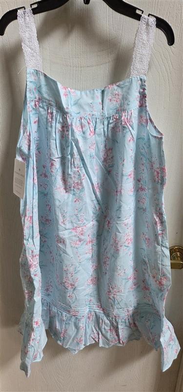 NWt Eileen West SM Aqua & Pink Flowers Sleeveless Chemise Nightgown 135981
