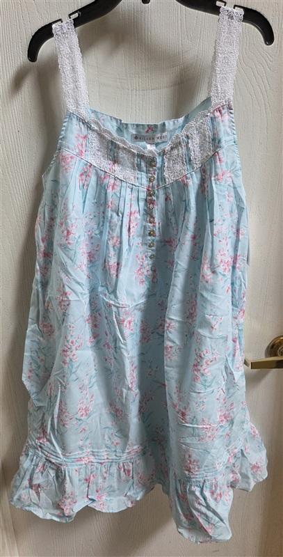NWt Eileen West SM Aqua & Pink Flowers Sleeveless Chemise Nightgown 135981
