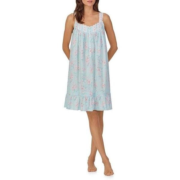 NWt Eileen West SM Aqua & Pink Flowers Sleeveless Chemise Nightgown 135981