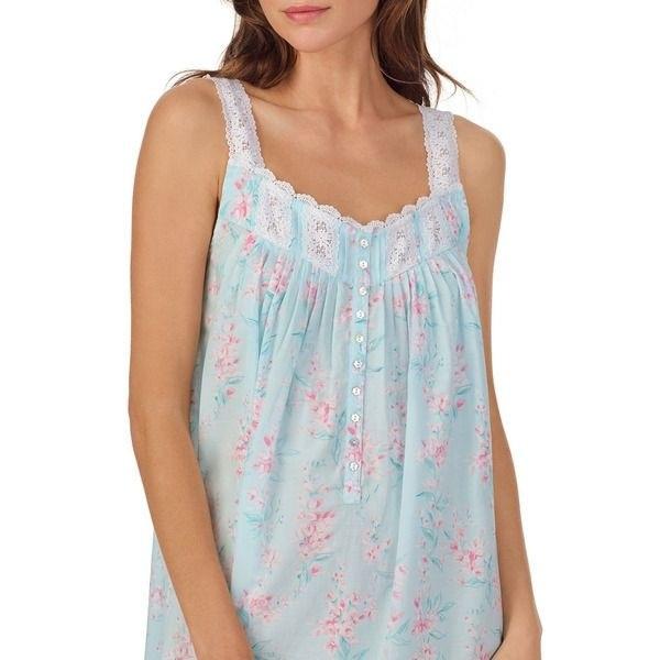 NWt Eileen West SM Aqua & Pink Flowers Sleeveless Chemise Nightgown 135981