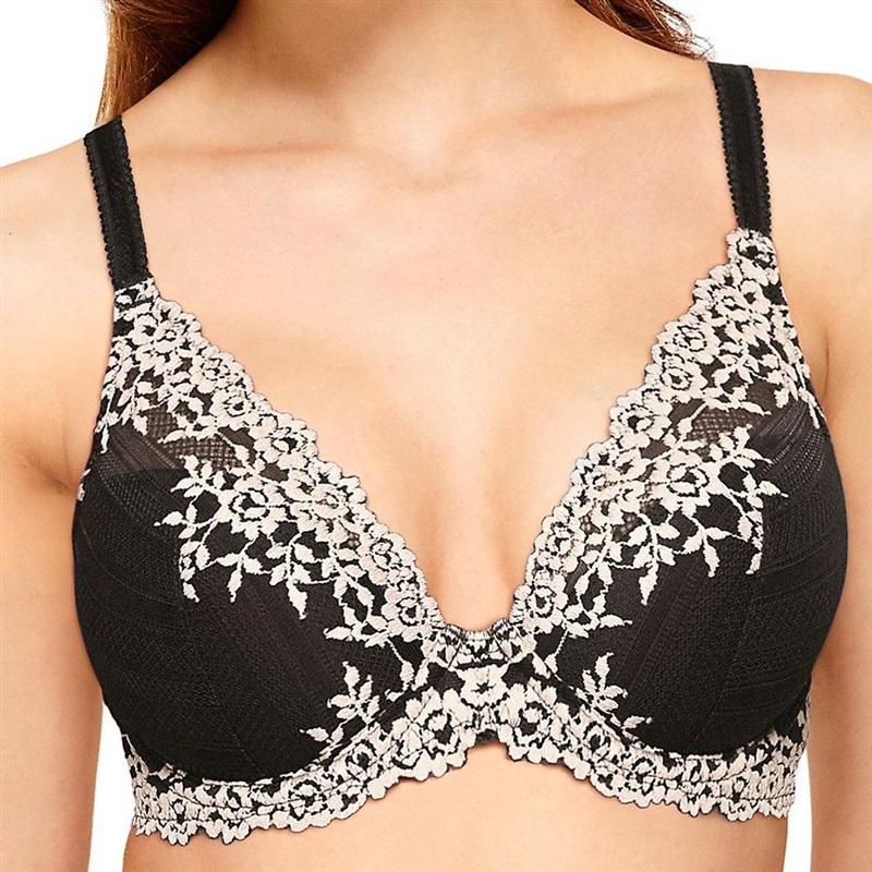 NWOT Wacoal 36D Embrace Lace Plunge Underwire Bra 853291 Black 136039