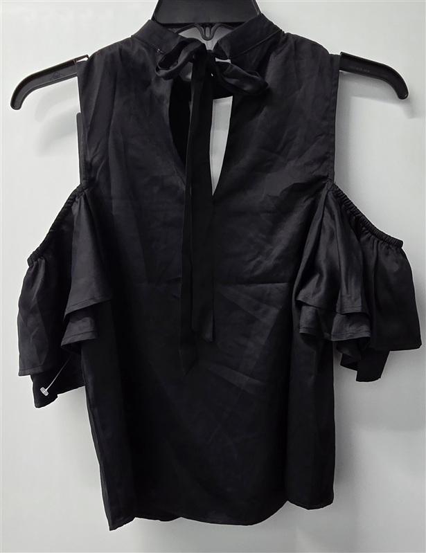 NWT Anthropologie J.O.A. X Small High Neck Cold Shoulder Bow Blouse 136063